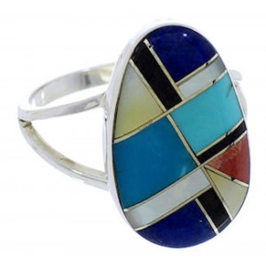 Southwest Sterling Silver Multicolor Inlay Ring Size 5-1/4 TX39270