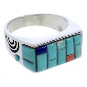 Sterling Silver Multicolor Inlay Ring Size 12-1/4 EX41555