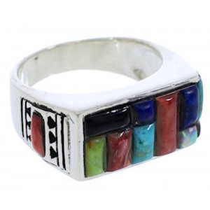 Multicolor Inlay Sterling Silver Ring Size 11-1/4 EX41567