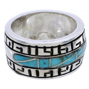 Southwest Sterling Silver Turquoise Inlay Ring Size 6-3/4 TX38414