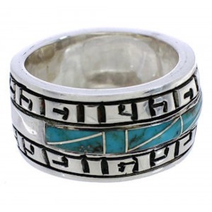 Southwestern Turquoise Inlay Sterling Silver Ring Size 5 TX38456