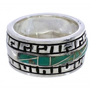 Southwestern Turquoise Inlay Sterling Silver Ring Size 5-3/4 TX38459