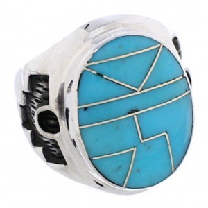 Silver And Turquoise Inlay Southwestern Ring Size 6-1/2 TX38620