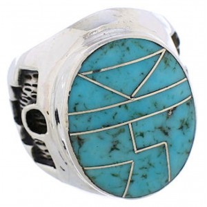 Silver And Turquoise Inlay Southwest Ring Size 5-3/4 TX38626