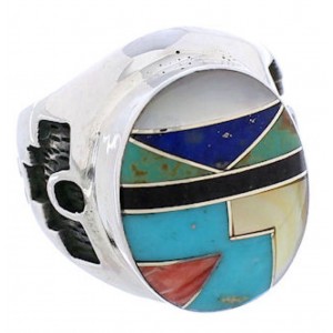 Multicolor Sterling Silver Southwestern Inlay Ring Size 6-1/4 TX38702