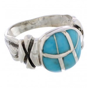 Turquoise Inlay And Sterling Silver Ring Size 8-3/4 TX39914