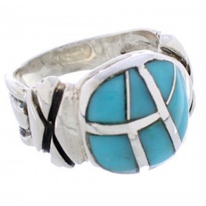 Turquoise Inlay And Silver Jewelry Ring Size 5-3/4 TX39917