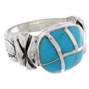 Southwest Turquoise Inlay And Silver Ring Size 5-1/4 TX39930