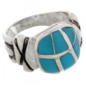 Silver And Turquoise Inlay Ring Size 6-1/2 TX39938