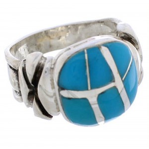 Silver And Turquoise Inlay Southwestern Ring Size 5-3/4 TX39956
