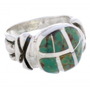 Silver Turquoise Inlay Jewelry Ring Size 7-1/4 TX40010