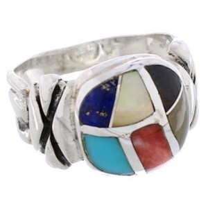 Southwest Silver Multicolor Inlay Ring Size 7-1/4 TX40028