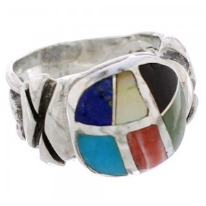 Sterling Silver Multicolor Inlay Ring Size 7-1/4 TX40030