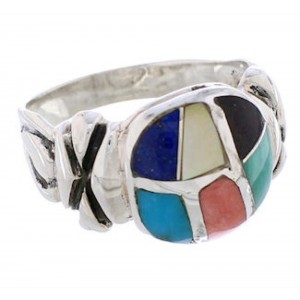 Sterling Silver Multicolor Inlay Southwestern Ring Size 5-1/2 TX40037