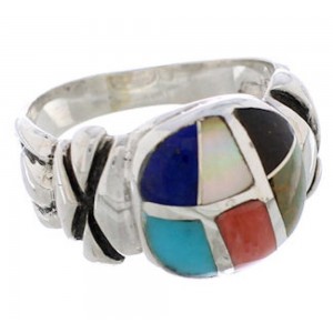Silver Multicolor Inlay Southwest Ring Size 4-3/4 TX40040
