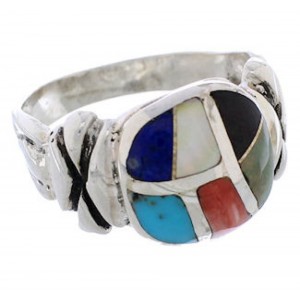 Southwest Multicolor Inlay Sterling Silver Ring Size 6 TX40062