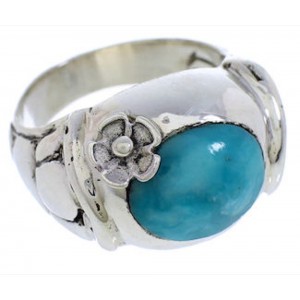 Silver And Turquoise Southwestern Flower Ring Size 5-1/4 UX33332