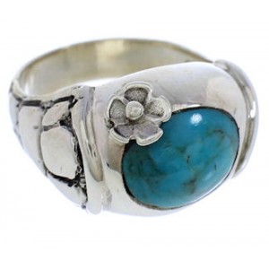 Turquoise And Sterling Silver Flower Ring Size 7-1/2 UX33352