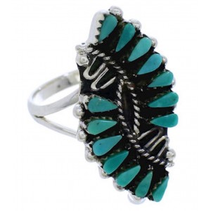 Silver And Turquoise Southwest Needlepoint Ring Size 8-3/4 UX33369