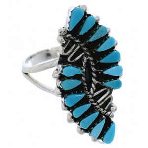 Silver And Turquoise Needlepoint Southwest Ring Size 7-1/4 UX33402