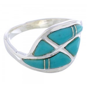 Silver Turquoise Inlay Southwestern Jewelry Ring Size 7-1/2 AX87740