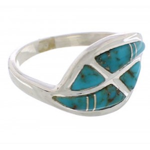 Turquoise Inlay Southwestern Silver Ring Size 6-3/4 WX41039