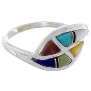 Sterling Silver Multicolor Inlay Ring Size 8-3/4 WX41163