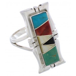 Sterling Silver Multicolor Inlay Southwestern Ring Size 6-3/4 WX41274