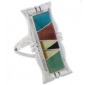 Sterling Silver Southwestern Multicolor Inlay Ring Size 4-3/4 WX41275