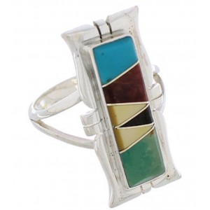 Southwestern Silver Multicolor Inlay Ring Size 7-1/4 WX41278