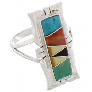 Multicolor Inlay Southwest Silver Ring Size 5-1/2 WX41337