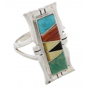 Sterling Silver Southwest Multicolor Inlay Ring Size 5-3/4 WX41361