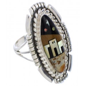 Multicolor Native American Design Silver Ring Size 6-3/4 WX41494