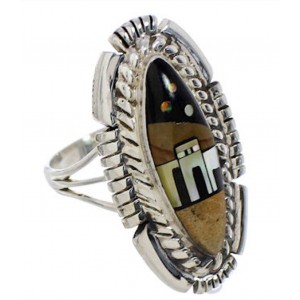 Multicolor Silver Native American Design Ring Size 8-1/4 WX41501