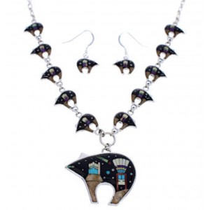 Native American Mesa Design Multicolor Bear Link Necklace Set PX37997