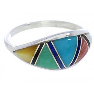 Authentic Sterling Silver Multicolor Inlay Ring Size 7-1/4 ZX36372