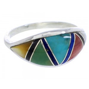 Southwest Sterling Silver Multicolor Inlay Ring Size 7-1/2 ZX36381