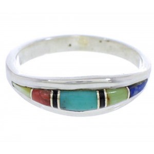 Multicolor Inlay Authentic Sterling Silver Ring Size 4-3/4 ZX36942