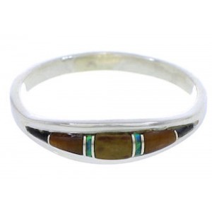 Sterling Silver Tiger Eye Multicolor Inlay Ring Size 6-3/4 ZX36677