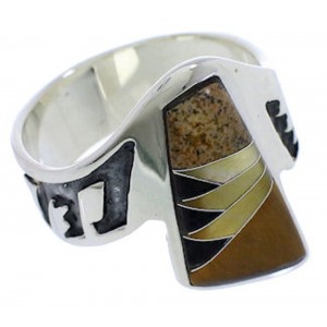 Tiger Eye And Multicolor Silver Ring Size 8-3/4 EX40958