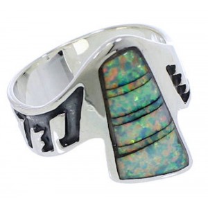 Genuine Sterling Silver And Opal Inlay Ring Size 7-3/4 EX40971