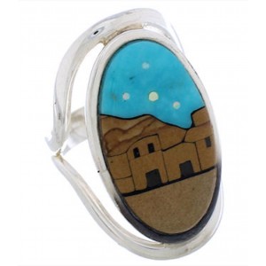 Native American Pueblo Design Multicolor Ring Size 6-3/4 EX42322