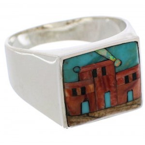 Native American Village Design Multicolor Ring Size 12-3/4 EX42394