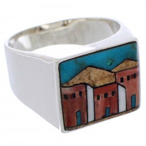 Native American Design Silver Multicolor Ring Size 10-3/4 EX42411