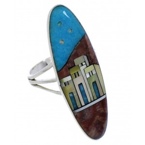 Multicolor Inlay Native American Pueblo Design Ring Size 6-3/4 UX36540