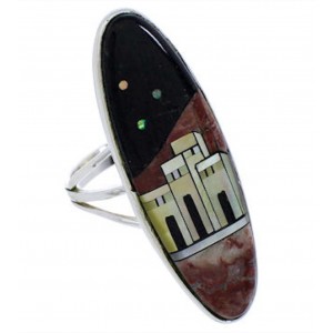 Silver Multicolor Native American Village Design Ring Size 6 UX36569