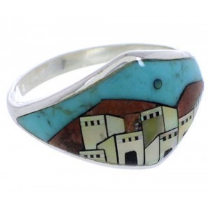 Multicolor Silver Native American Design Ring Size 8-1/4 UX36651