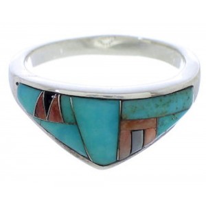 Sterling Silver Multicolor Turquoise Inlay Ring Size 6-3/4 VX36751