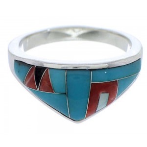 Southwest Multicolor Inlay Sterling Silver Ring Size 5-3/4 VX36759