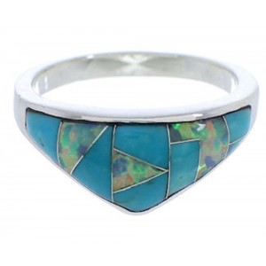 Sterling Silver Opal And Turquoise Inlay Ring Size 6-3/4 VX36762